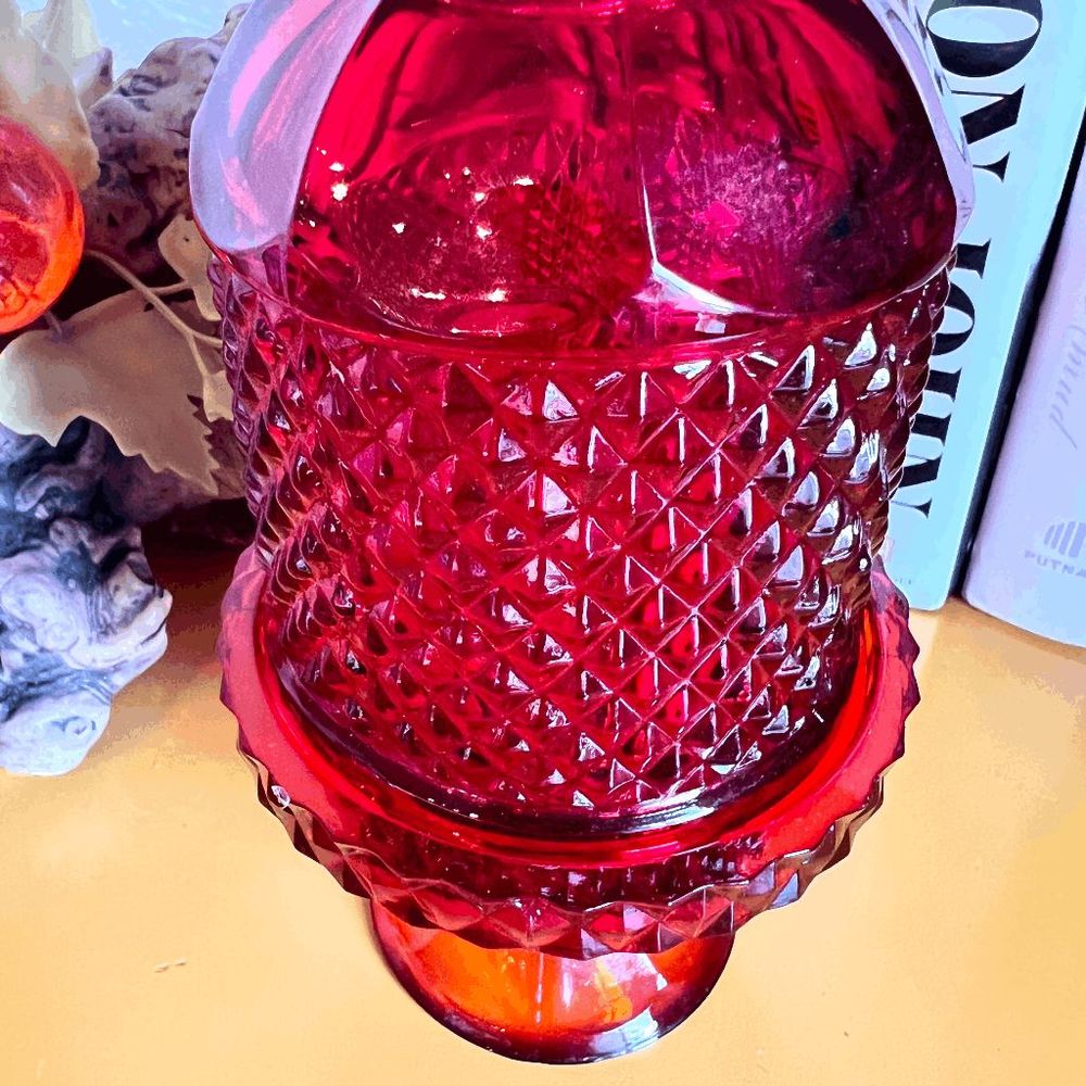 Vintage Viking Glass Red Diamond Point Glimmer Fairy Lamp - Picture 5 of 6